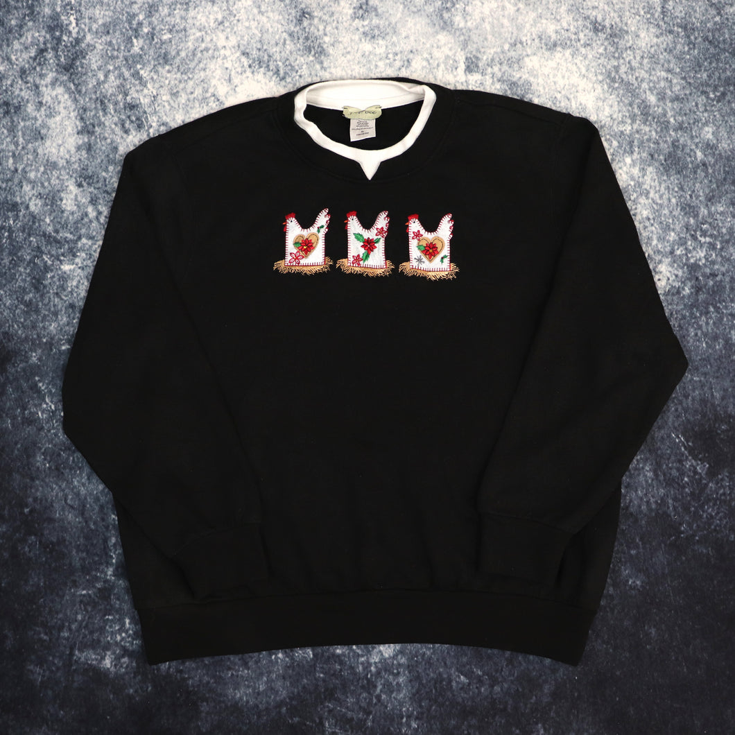 Vintage Black Hen Embroidered Sweatshirt | Small