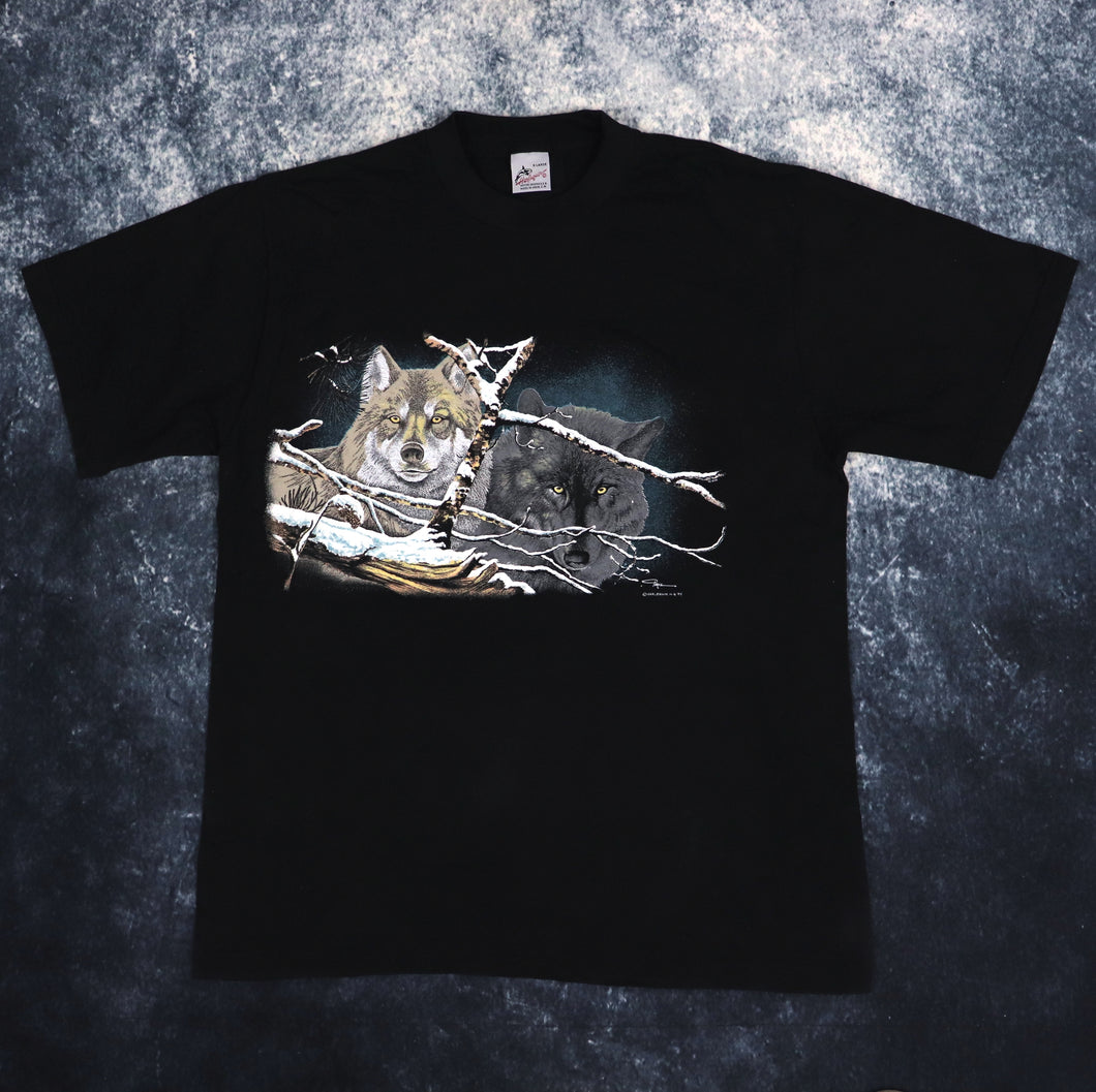 Vintage Black Wolf Print T Shirt | XL