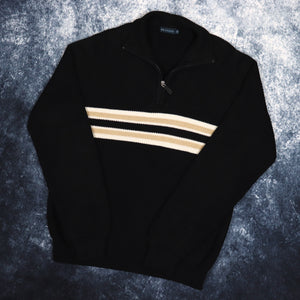 Vintage Black, Beige & Cream Striped 1/4 Zip Jumper | Small