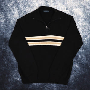 Vintage Black, Beige & Cream Striped 1/4 Zip Jumper | Small