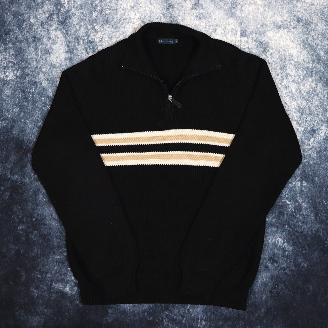 Vintage Black, Beige & Cream Striped 1/4 Zip Jumper | Small