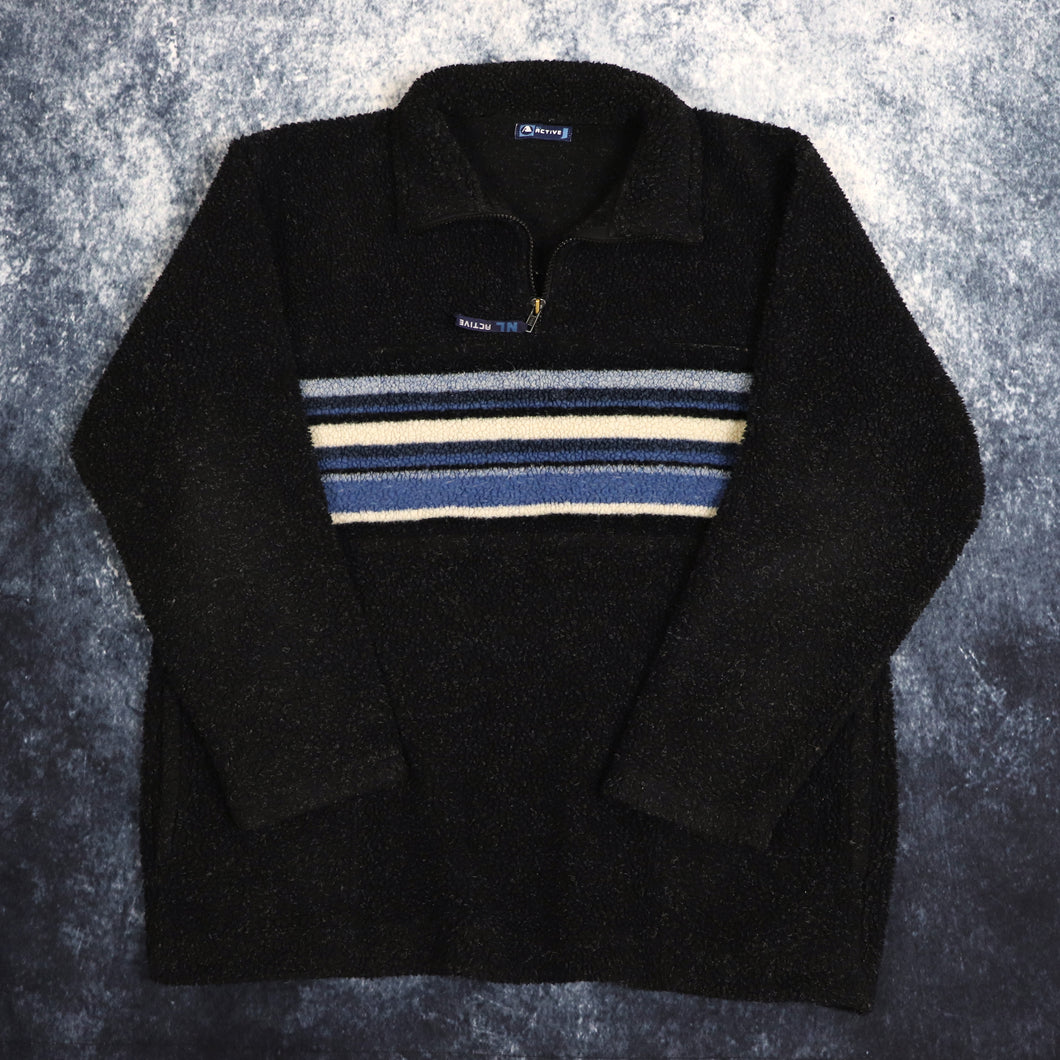 Vintage Black, Blue & Beige 1/4 Zip Sherpa Fleece Sweatshirt | Large