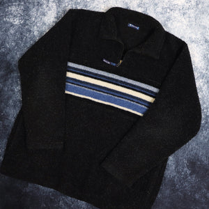 Vintage Black, Blue & Beige 1/4 Zip Sherpa Fleece Sweatshirt | Large