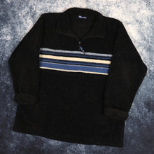 Load image into Gallery viewer, Vintage Black, Blue &amp; Beige Striped 1/4 Zip Sherpa Fleece Sweatshirt | Large
