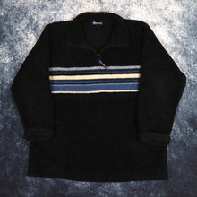 Load image into Gallery viewer, Vintage Black, Blue &amp; Beige Striped 1/4 Zip Sherpa Fleece Sweatshirt | Large
