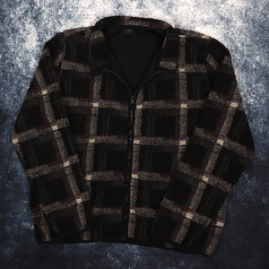 Vintage Black & Grey Checkered Fleece Jacket | XL