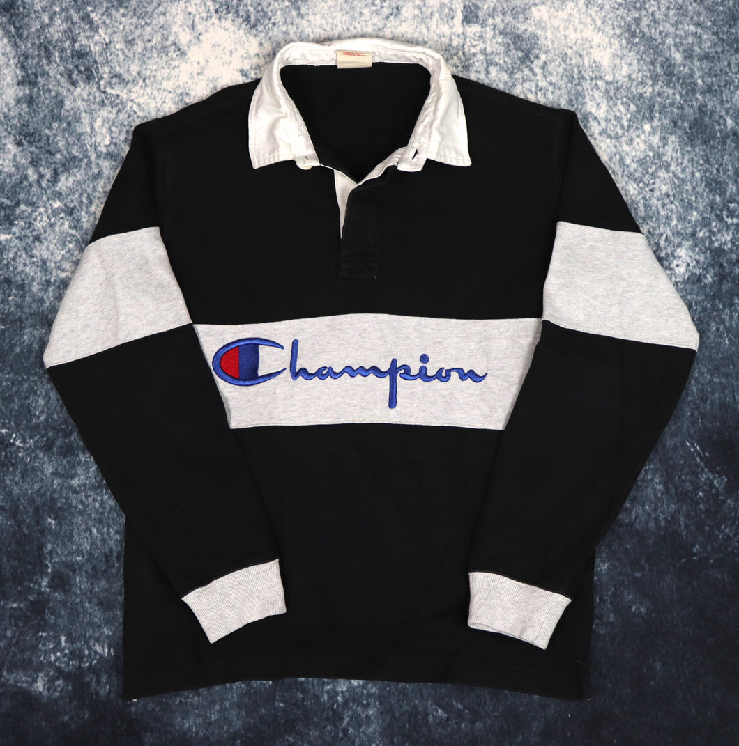 Vintage Black & Grey Colour Block Champion Rugby Sweatshirt | XS