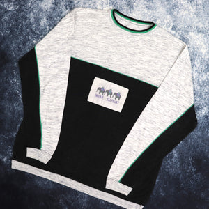 Vintage Black & Grey Colour Block Indian Elephant Sweatshirt | Small