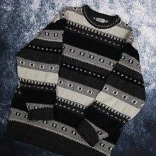 Load image into Gallery viewer, Vintage Black &amp; Grey Striped Grandad Jumper | XL
