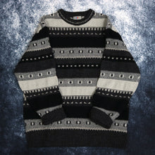 Load image into Gallery viewer, Vintage Black &amp; Grey Striped Grandad Jumper | XL
