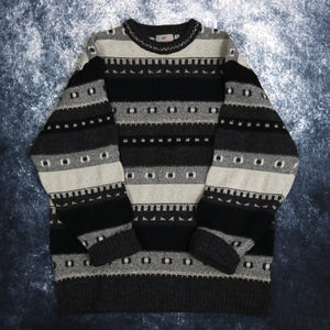 Vintage Black & Grey Striped Grandad Jumper | XL