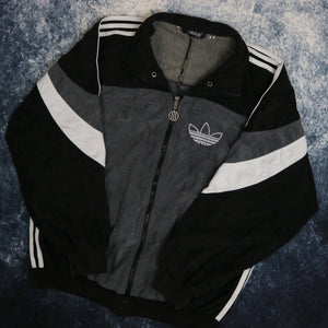 Vintage Black, Grey & White Adidas Trefoil Velour Track Jacket | Small