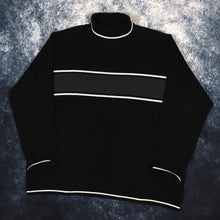 Load image into Gallery viewer, Vintage Black, Grey &amp; White Striped Turtle Neck Jumper | XL
