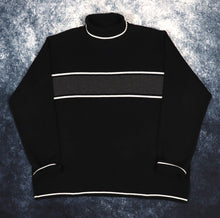 Load image into Gallery viewer, Vintage Black, Grey &amp; White Striped Turtle Neck Jumper | XL
