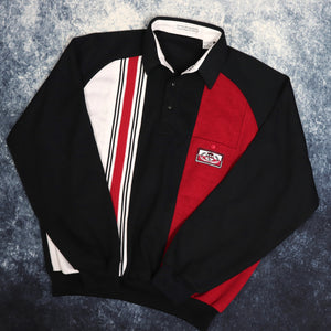 Vintage Black, Red & White Colour Block Collared Sweatshirt | Large