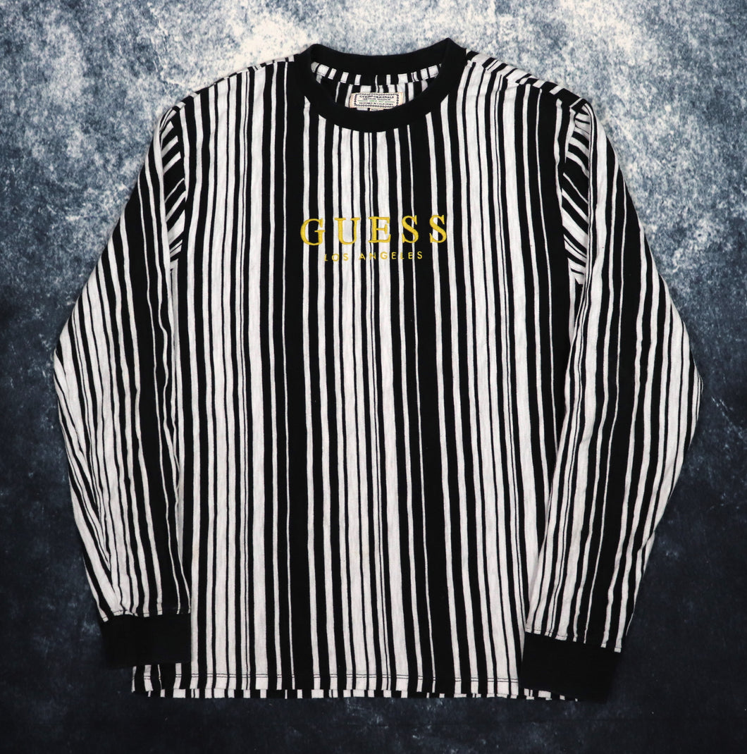 Vintage Black & White Striped Guess Los Angeles Sweatshirt | Small