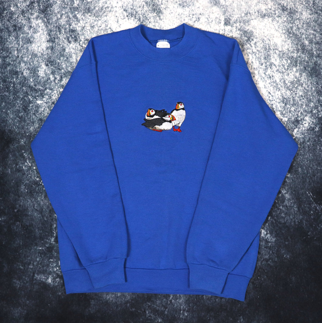 Vintage Blue Puffin Embroidered Sweatshirt | Medium