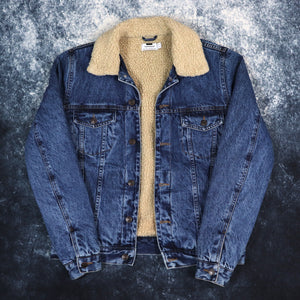Vintage Blue Sherpa Fleece Lined Denim Trucker Jacket | XS