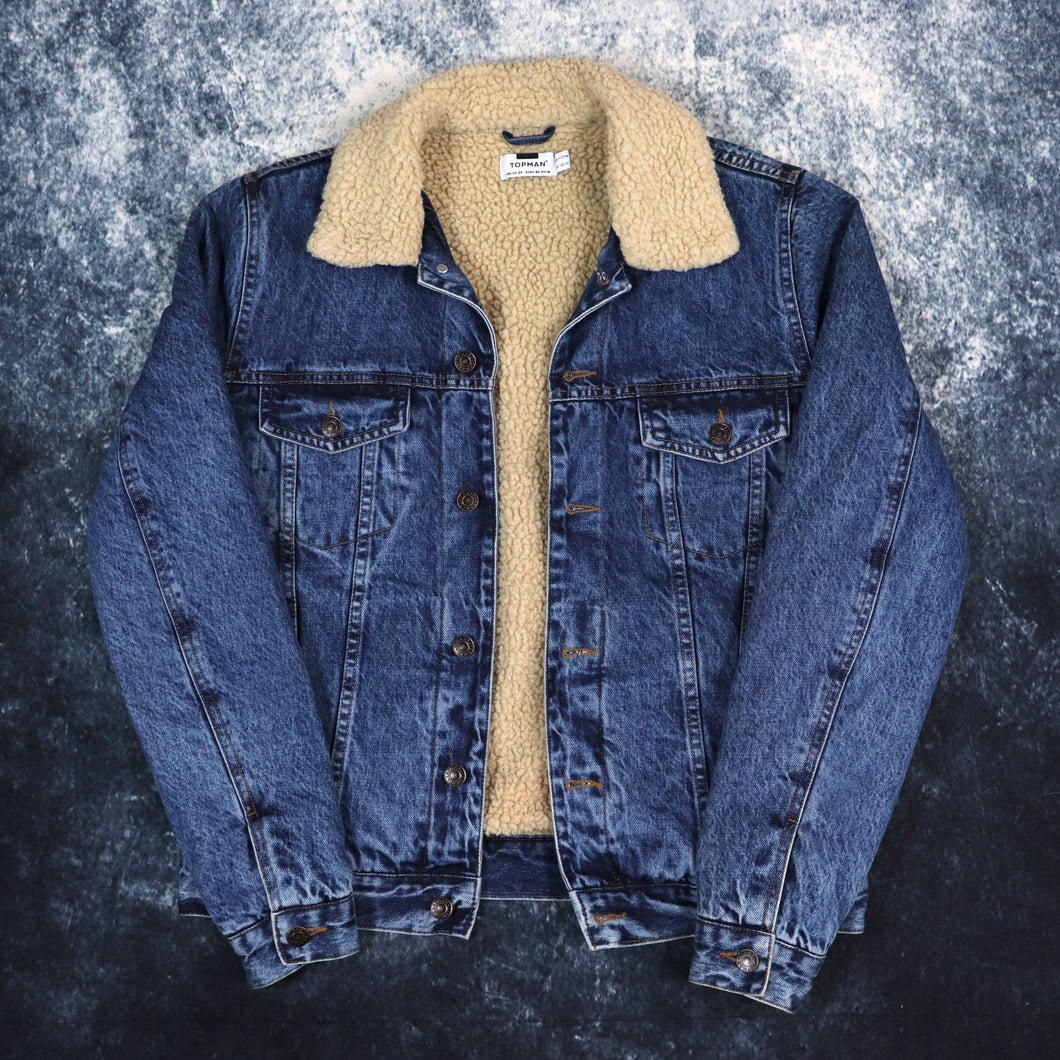 Vintage Blue Sherpa Fleece Lined Denim Trucker Jacket | XS
