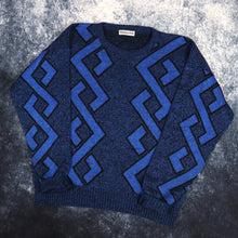Load image into Gallery viewer, Vintage Blue &amp; Black Ferruche Diamond Grandad Jumper | XS
