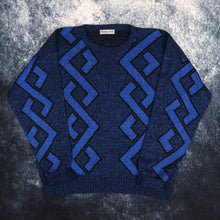 Load image into Gallery viewer, Vintage Blue &amp; Black Ferruche Diamond Grandad Jumper | XS
