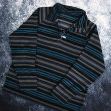 Load image into Gallery viewer, Vintage Blue, Black &amp; Grey Striped Cotton Traders 1/4 Zip Fleece Sweatshirt | Medium
