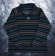 Load image into Gallery viewer, Vintage Blue, Black &amp; Grey Striped Cotton Traders 1/4 Zip Fleece Sweatshirt | Medium
