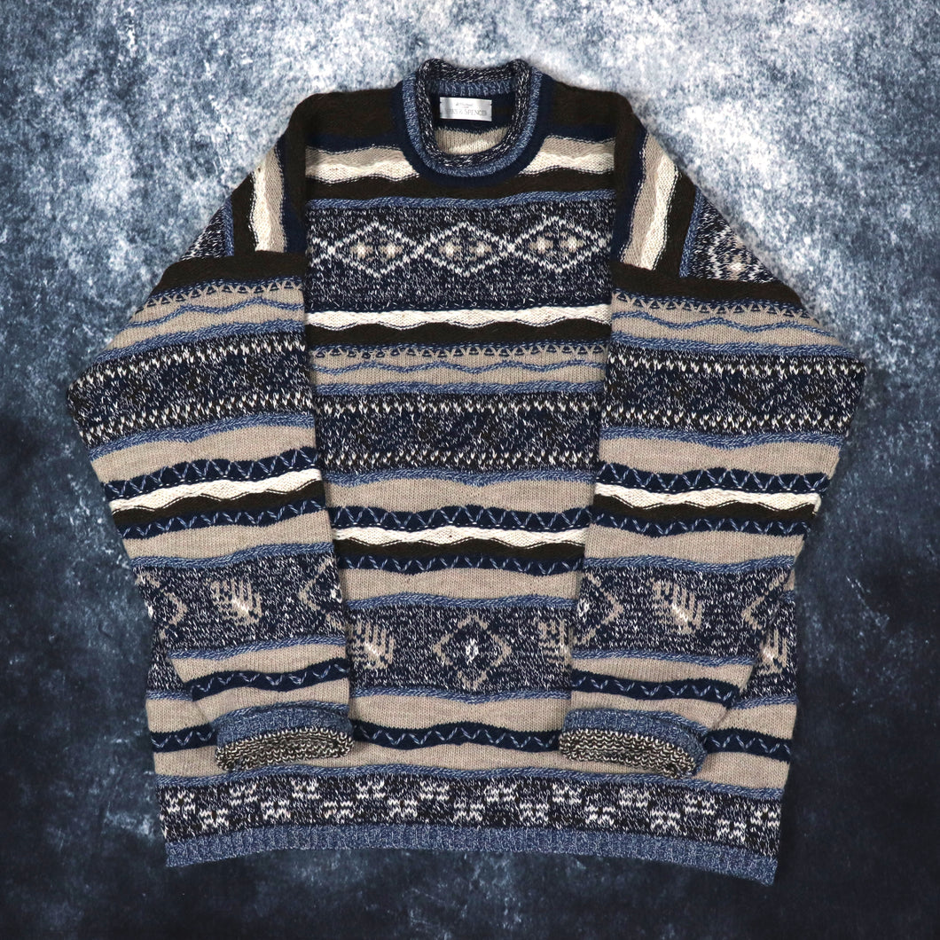 Vintage Blue, Brown & Beige Coogi Style High Neck Grandad Jumper | Large
