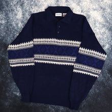 Load image into Gallery viewer, Vintage Blue &amp; Cream Collared Grandad Jumper | Large
