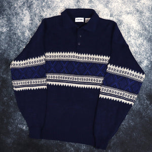 Vintage Blue & Cream Collared Grandad Jumper | Large