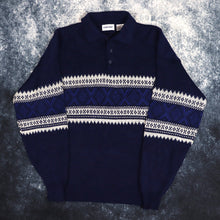 Load image into Gallery viewer, Vintage Blue &amp; Cream Collared Grandad Jumper | Large
