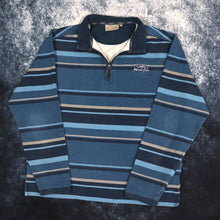 Load image into Gallery viewer, Vintage Blue &amp; Grey Striped Weird Fish 1/4 Zip Sweatshirt | Large
