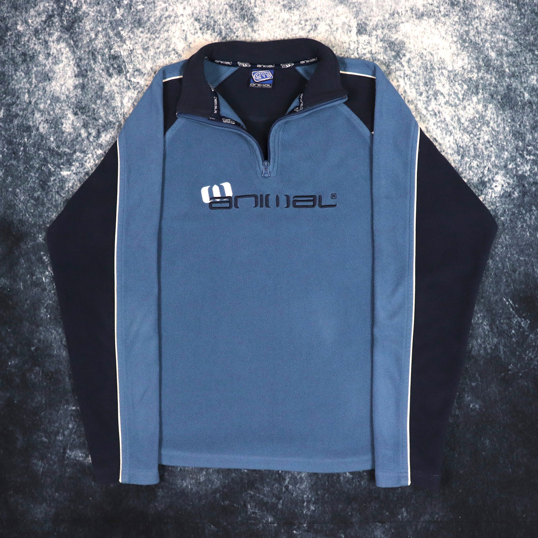 Vintage Blue & Navy Animal 1/4 Zip Fleece Sweatshirt | XS