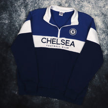Load image into Gallery viewer, Vintage Blue &amp; White Chelsea FC 1/4 Zip Sweatshirt | Large
