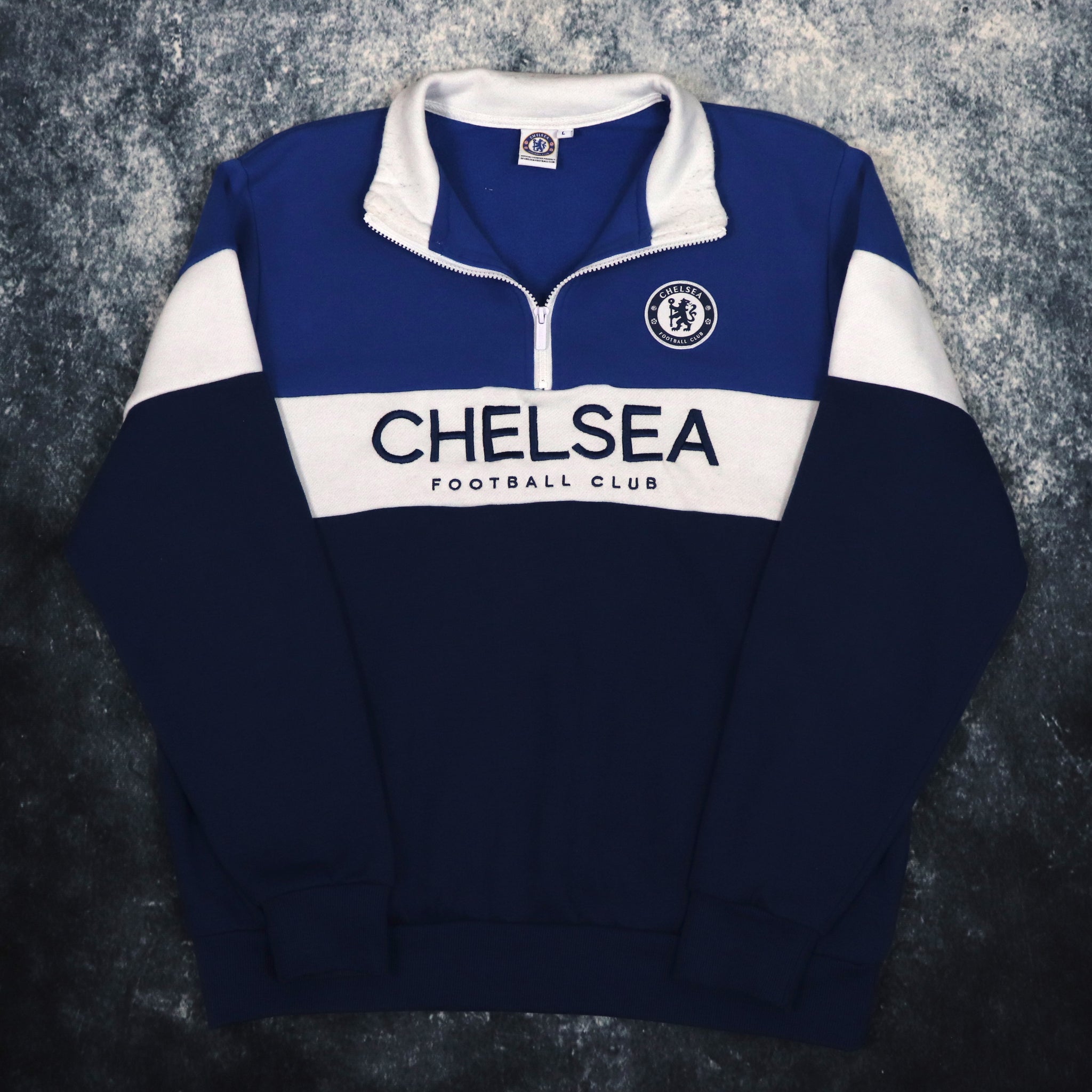 Vintage Blue White Chelsea FC 1 4 Zip Sweatshirt Large ragkid