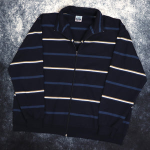 Vintage Blue, White & Brown Striped Premier Man Zip Up Sweatshirt | 4XL