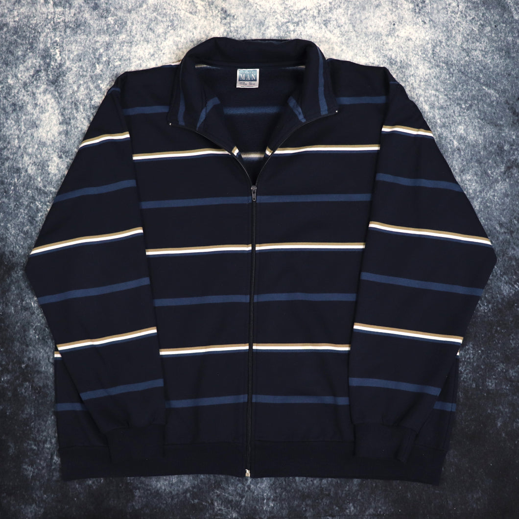 Vintage Blue, White & Brown Striped Premier Man Zip Up Sweatshirt | 4XL