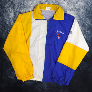 Vintage Blue, White & Yellow Colour Block Basketball Windbreaker Jacket | XL