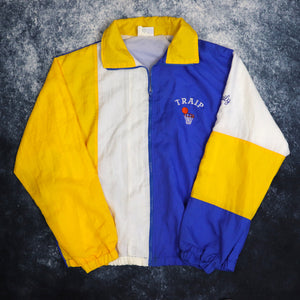 Vintage Blue, White & Yellow Colour Block Basketball Windbreaker Jacket | XL