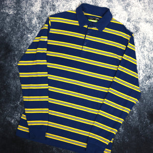 Vintage Blue, Yellow & White Striped Polo Sweatshirt
