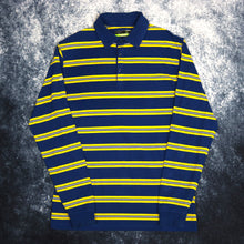 Load image into Gallery viewer, Vintage Blue, Yellow &amp; White Striped Polo Sweatshirt
