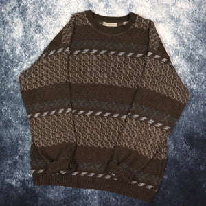 Vintage Brown Aztec Grandad Jumper | Large