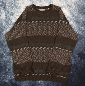 Vintage Brown Aztec Grandad Jumper | Large