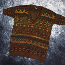 Load image into Gallery viewer, Vintage Brown Aztec V Neck Grandad Vest Jumper | Small
