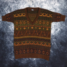 Load image into Gallery viewer, Vintage Brown Aztec V Neck Grandad Vest Jumper | Small
