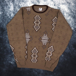 Vintage Brown Diamond Grandad Jumper | Large