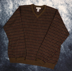 Vintage Brown Eddie Bauer V Neck Grandad Jumper | Large