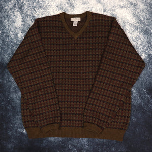 Vintage Brown Eddie Bauer V Neck Grandad Jumper | Large