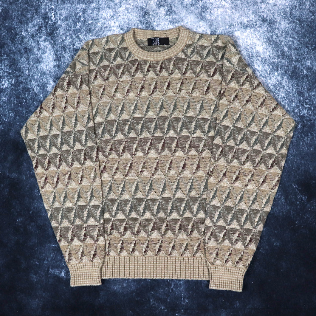 Vintage Brown Geometric Grandad Jumper | Large