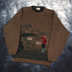 Vintage 90s Brown Golf Grandad Jumper | Large